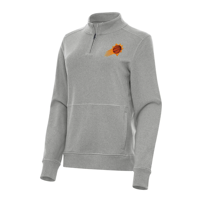 Women's Antigua Heather Gray Phoenix Suns Crush Quarter-Zip Fleece Sweatshirt