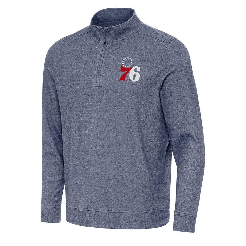 Men's Antigua Heather Navy Philadelphia 76ers Subtle Quarter-Zip Sweatshirt