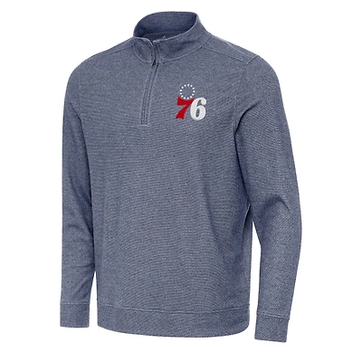 Men's Antigua Heather Navy Philadelphia 76ers Subtle Quarter-Zip Sweatshirt
