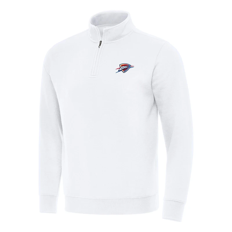 Men's Antigua White Oklahoma City Thunder Victory Quarter-Zip Mock Sweatshirt