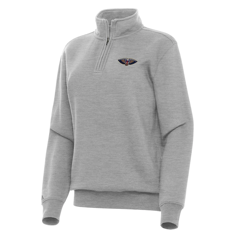 Women's Antigua Heather Gray New Orleans Pelicans Victory Quarter-Zip Sweatshirt