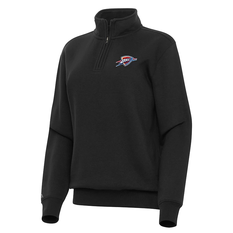 Women's Antigua Black Oklahoma City Thunder Victory Quarter-Zip Sweatshirt
