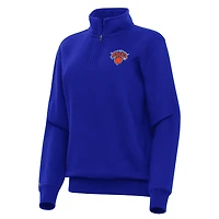 Women's Antigua Blue New York Knicks Victory Quarter-Zip Sweatshirt