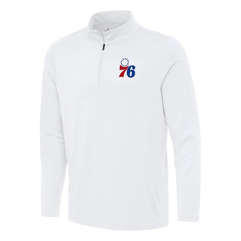 Men's Antigua White Philadelphia 76ers Reprocess Quarter-Zip Top