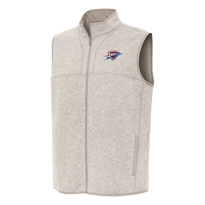 Men's Antigua Oatmeal Oklahoma City Thunder Fortune Full-Zip Vest