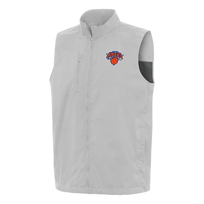 Men's Antigua  Heather Gray New York Knicks Brisk Full-Zip Vest