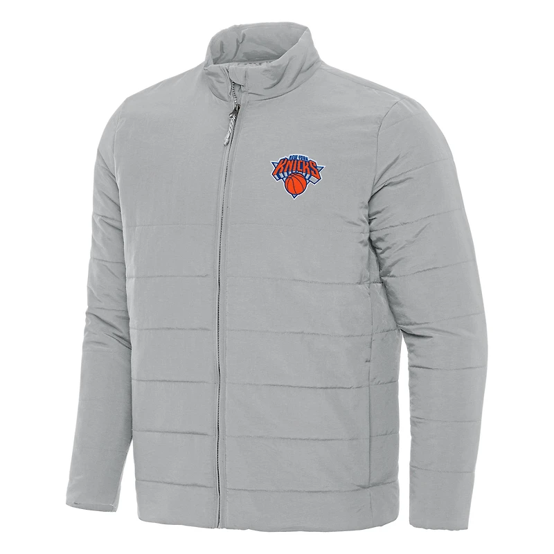 Men's Antigua Gray New York Knicks Swelter Full-Zip Puffer Jacket