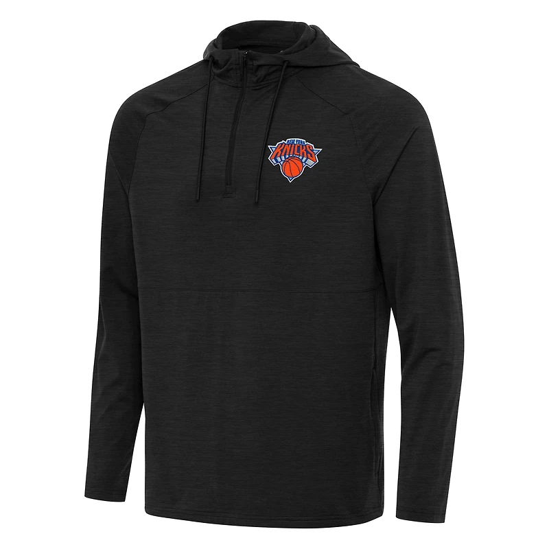 Men's Antigua Heather New York Knicks Spikes Raglan Quarter-Zip Hoodie