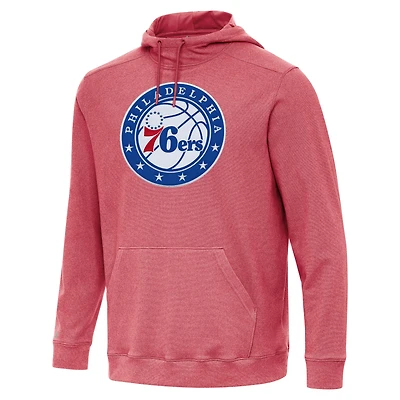 Men's Antigua Heather Red Philadelphia 76ers Cloud Pullover Hoodie