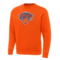 Men's Antigua Orange New York Knicks Victory Crewneck Pullover Sweatshirt