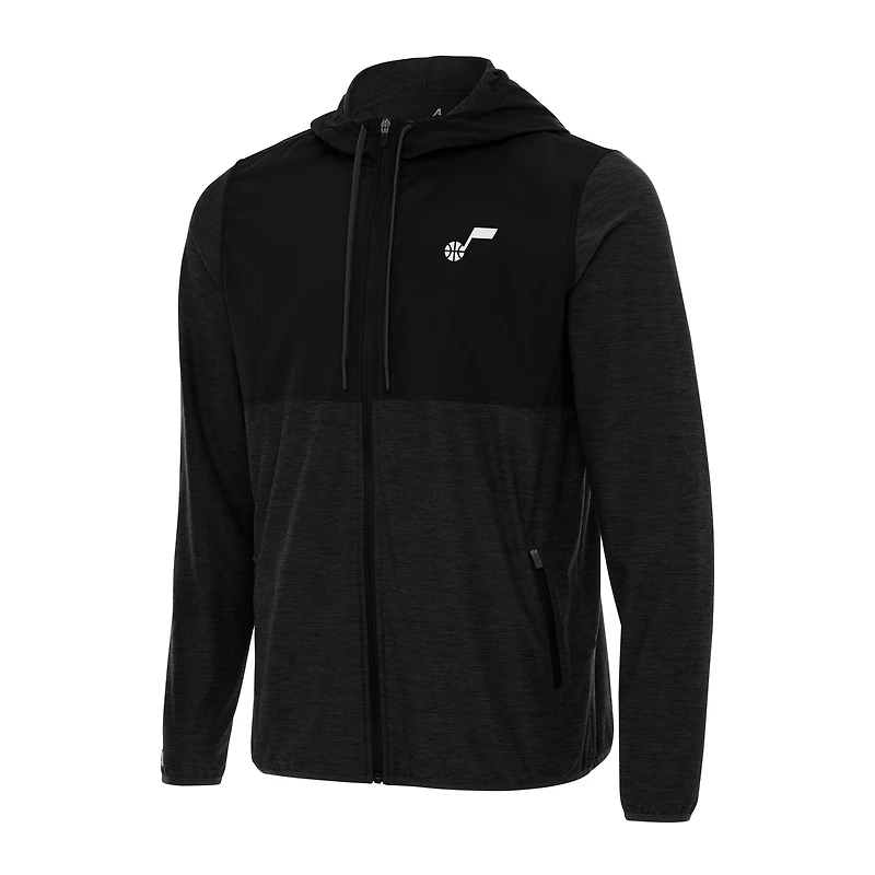 Men's Antigua Black Utah Jazz Sway Full-Zip Hoodie Jacket