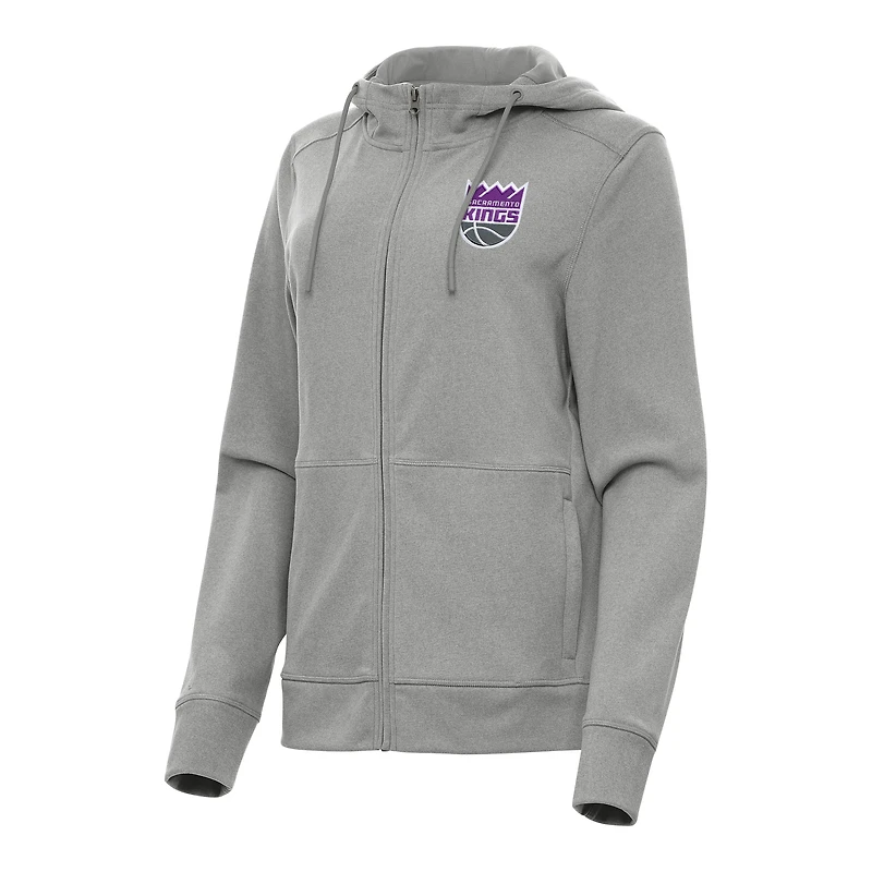 Women's Antigua Heather Gray Sacramento Kings Seeker Full-Zip Hoodie Jacket