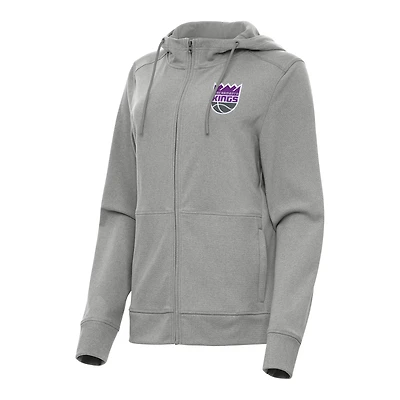 Women's Antigua Heather Gray Sacramento Kings Seeker Full-Zip Hoodie Jacket