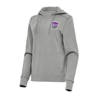 Women's Antigua Heather Gray Sacramento Kings Justice Pullover Hoodie