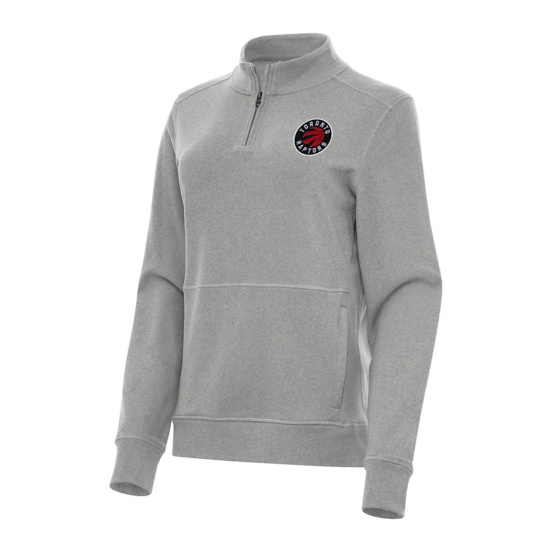 Women's Antigua Heather Gray Toronto Raptors Crush Quarter-Zip Fleece Sweatshirt