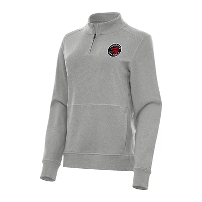 Women's Antigua Heather Gray Toronto Raptors Crush Quarter-Zip Fleece Sweatshirt
