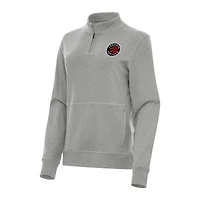 Women's Antigua Heather Gray Toronto Raptors Crush Quarter-Zip Fleece Sweatshirt