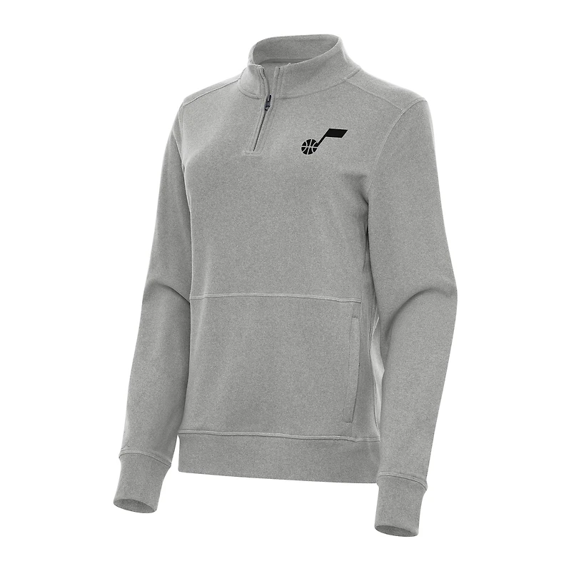 Women's Antigua Heather Gray Utah Jazz Crush Quarter-Zip Fleece Sweatshirt