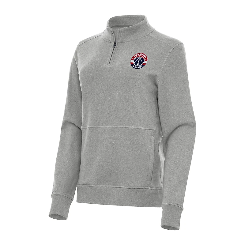 Women's Antigua Heather Gray Washington Wizards Crush Quarter-Zip Fleece Sweatshirt