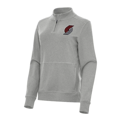 Women's Antigua Heather Gray Portland Trail Blazers Crush Quarter-Zip Fleece Sweatshirt