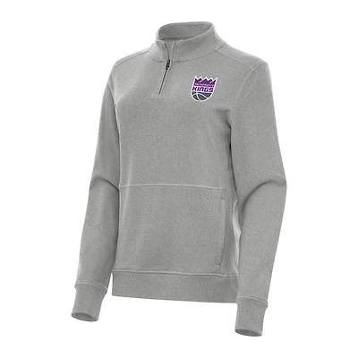 Women's Antigua Heather Gray Sacramento Kings Crush Quarter-Zip Fleece Sweatshirt