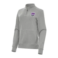 Women's Antigua Heather Gray Sacramento Kings Crush Quarter-Zip Fleece Sweatshirt