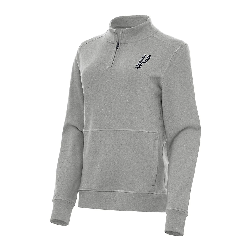 Women's Antigua Heather Gray San Antonio Spurs Crush Quarter-Zip Fleece Sweatshirt