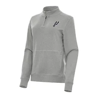 Women's Antigua Heather Gray San Antonio Spurs Crush Quarter-Zip Fleece Sweatshirt