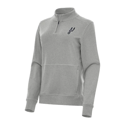 Women's Antigua Heather Gray San Antonio Spurs Crush Quarter-Zip Fleece Sweatshirt