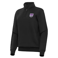 Women's Antigua Black Sacramento Kings Victory Quarter-Zip Sweatshirt