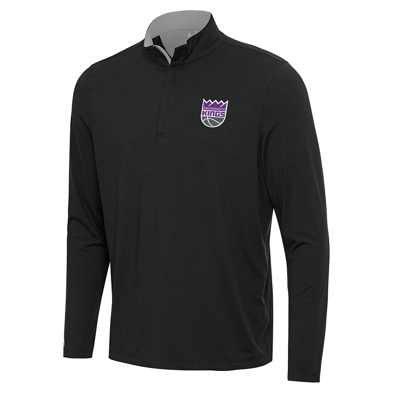 Men's Antigua Black/Gray Sacramento Kings Content Quarter-Zip Top