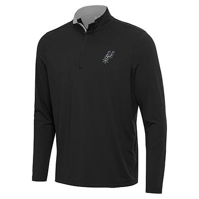 Men's Antigua Black/Gray San Antonio Spurs Content Quarter-Zip Top