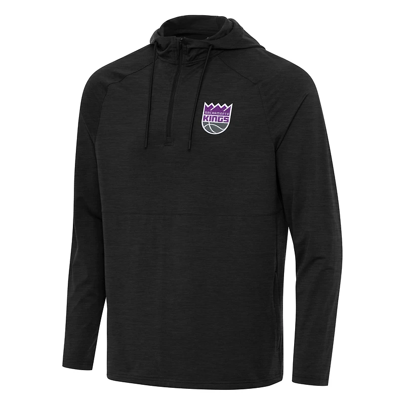 Men's Antigua Heather Black Sacramento Kings Spikes Raglan Quarter-Zip Hoodie