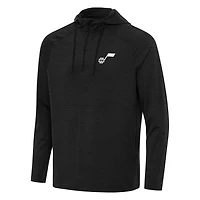 Men's Antigua Heather Black Utah Jazz Spikes Raglan Quarter-Zip Hoodie