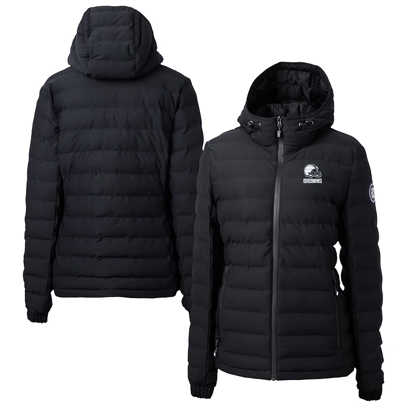 Women's Cutter & Buck  Black Cleveland Browns Mission Ridge Repreve® Eco Insulated Full-Zip Hooded Puffer Jacket