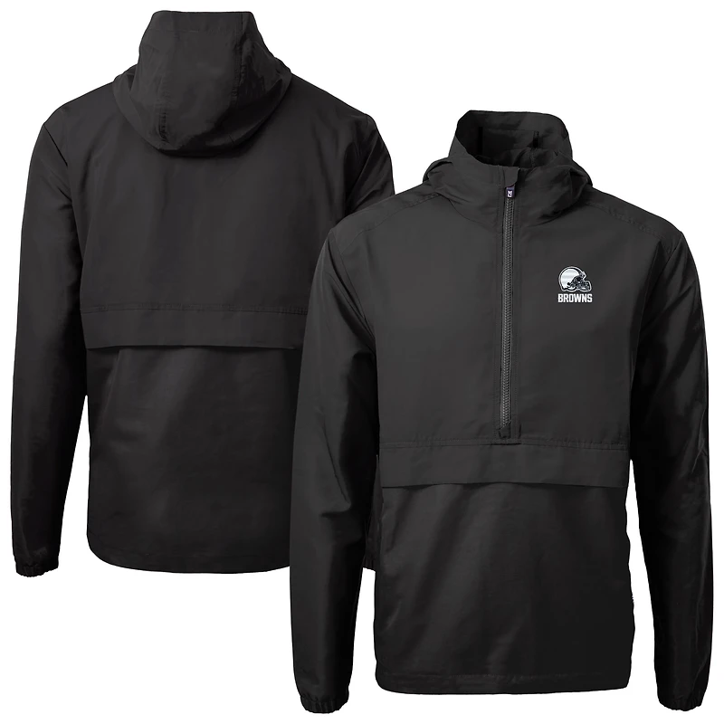 Men's Cutter & Buck Black Cleveland Browns Charter Eco Recycled Anorak Half-Zip Hoodie Jacket
