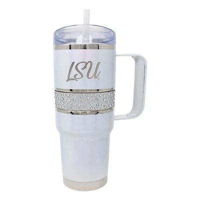 White LSU Tigers 32oz. MyBevi Rhinestone Hollywood Travel Mug
