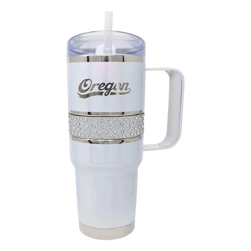 White Oregon Ducks 32oz. MyBevi Rhinestone Hollywood Travel Mug