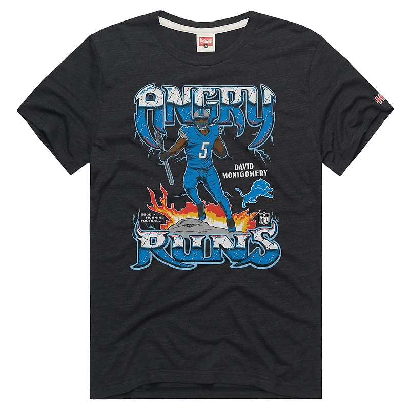 Men's Homage David Montgomery Charcoal Detroit Lions Angry Runs Player Graphic Tri-Blend T-Shirt