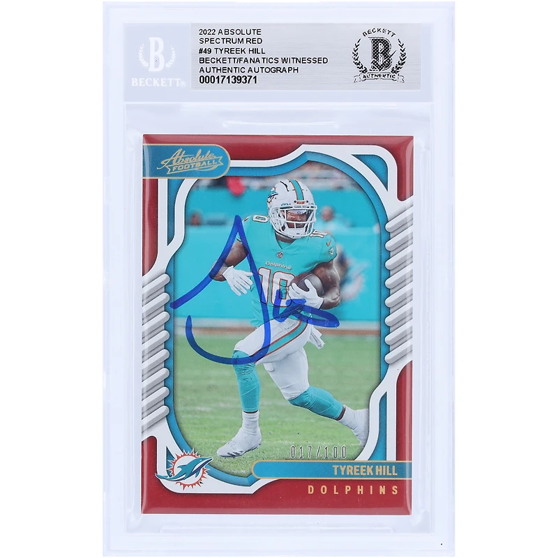 Tyreek Hill Miami Dolphins Autographed 2022 Panini Absolute Spectrum Red #49 #/100 Beckett Fanatics Witnessed Authenticated Card