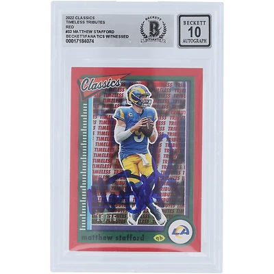 Matthew Stafford Los Angeles Rams Autographed 2022 Panini Classics Timeless Tributes Red #53 #/75 Beckett Fanatics Witnessed Authenticated 10 Card