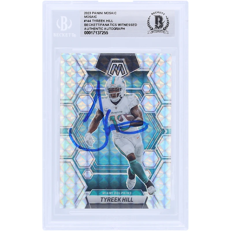 Tyreek Hill Miami Dolphins Autographed 2023 Panini Mosaic Mosaic Silver #144 Beckett Fanatics Witnessed Authenticated Card