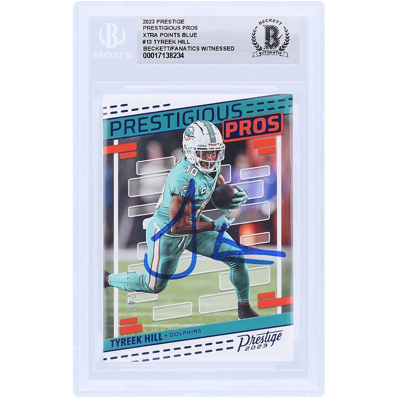 Tyreek Hill Miami Dolphins Autographed 2023 Panini Prestige Prestigious Pros Xtra Points Blue #PP-13 #/249 Beckett Fanatics Witnessed Authenticated Card