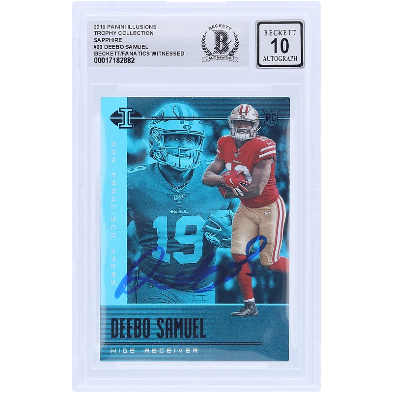 Deebo Samuel Sr San Francisco 49ers Autographed 2019 Panini Illusions Trophy Collection Sapphire #99 Beckett Fanatics Witnessed Authenticated 10 Rookie Card