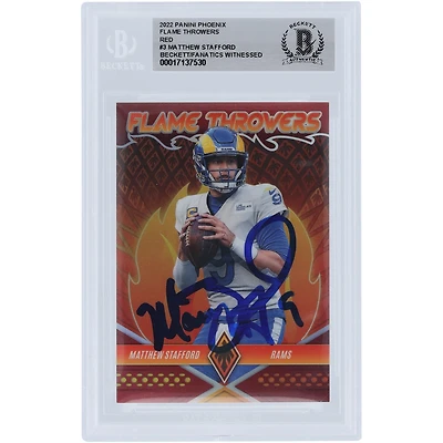 Matthew Stafford Los Angeles Rams Autographed 2022 Panini Phoenix Flame Throwers Red #FT-3 #/199 Beckett Fanatics Witnessed Authenticated Card