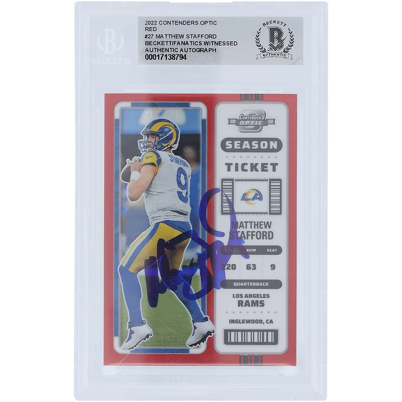 Matthew Stafford Los Angeles Rams Autographed 2022 Panini Contenders Optic Red #27 #/175 Beckett Fanatics Witnessed Authenticated Card