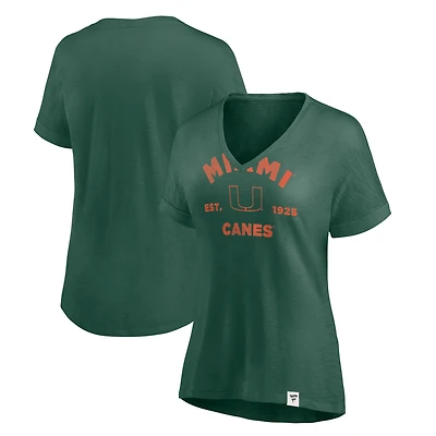 Women's Fanatics Green Miami Hurricanes True Classics Slub Flowy V-Neck T-Shirt
