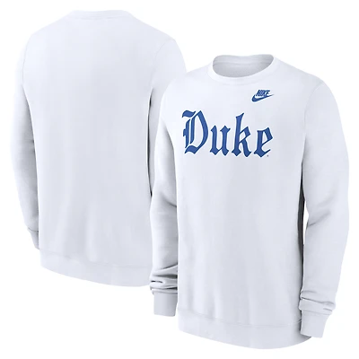 Men's Nike White Duke Blue Devils Old English Pullover Sweatshirt