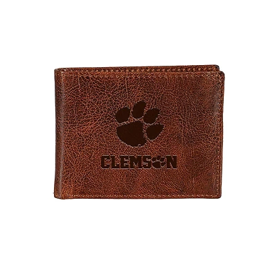 Clemson Tigers Bi-Fold Leather Passcase Wallet