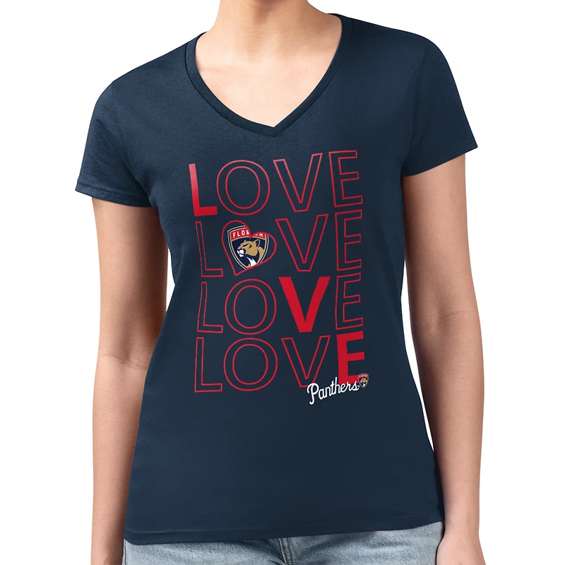 Women's G-III 4Her by Carl Banks  Navy Florida Panthers Super-Slim Fit Lightweight Large Love Graphic V-Neck T-Shirt
